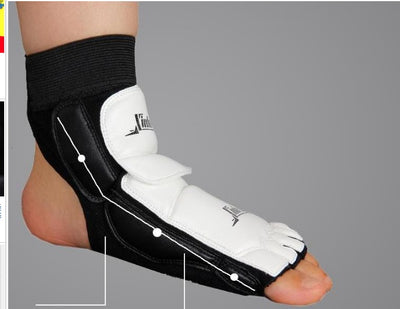 Black and white foot guard on a foot