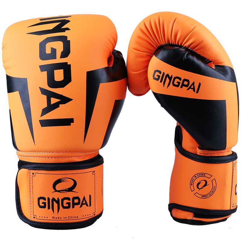 Orange boxing gloves with black accents and 'GINGPAI' branding