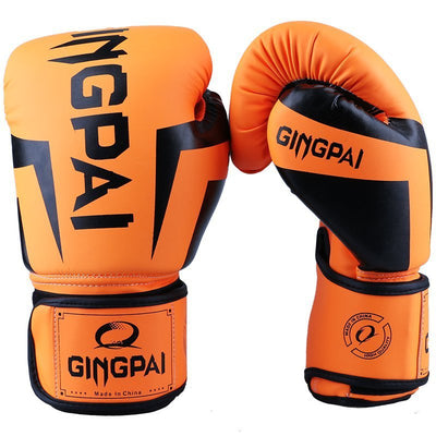 Orange boxing gloves with black accents and 'GINGPAI' branding