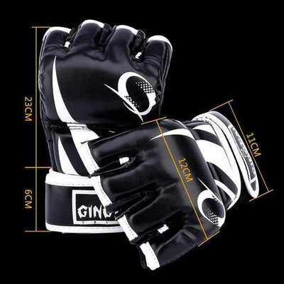 Black and white gloves with measurement details