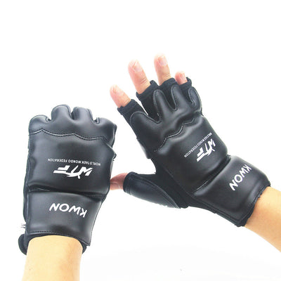 Black gloves with 'Kwon' branding