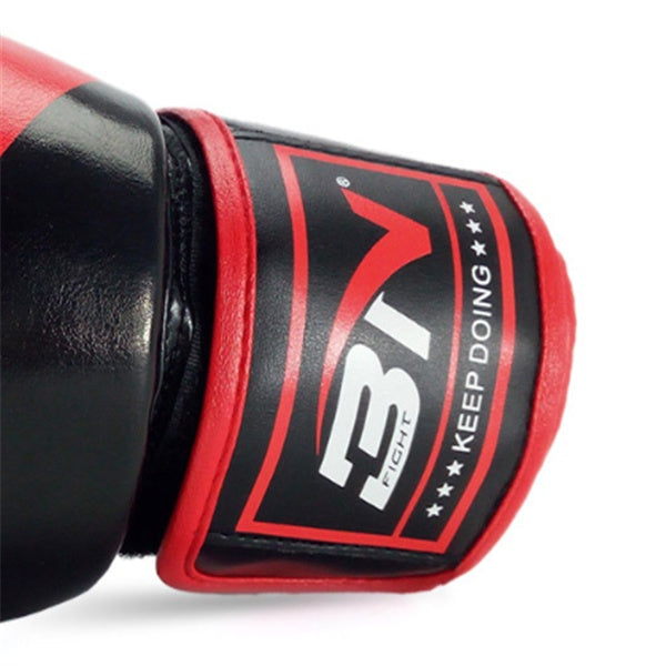 Black and red boxing glove with a visible brand logo on the wrist