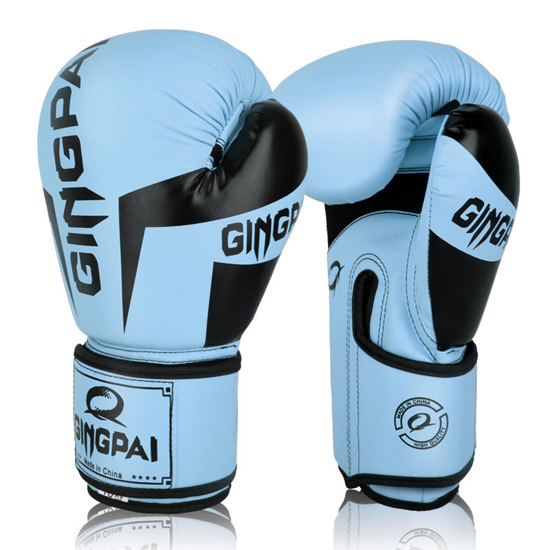 Light blue boxing gloves with black accents and 'Gingpai' branding