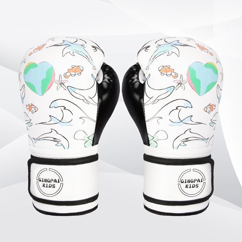 Pair of boxing gloves with ocean-themed design