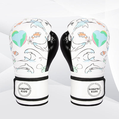Pair of boxing gloves with ocean-themed design