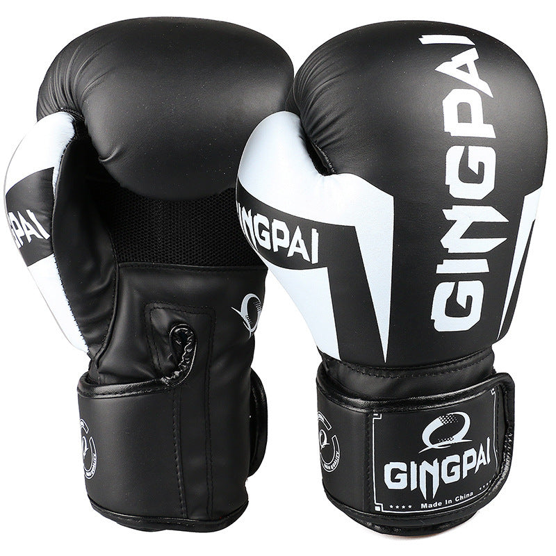 Black and white boxing gloves with 'Gingpai' branding