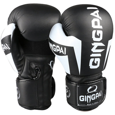 Black and white boxing gloves with 'Gingpai' branding